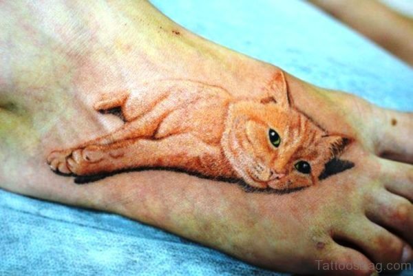 3d Cat Tattoo On Foot