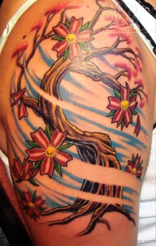 Sweet Cherry Blossom Tree Tattoo Design 