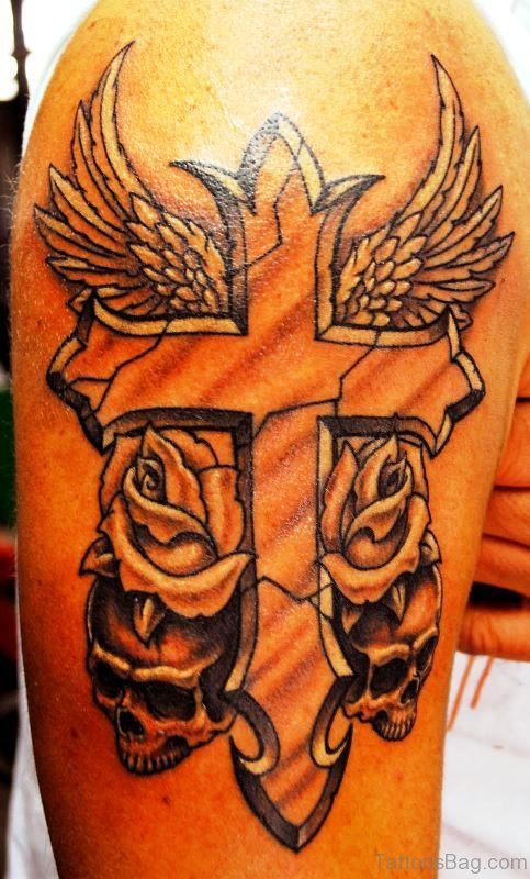 Sweet Cross Shoulder Tattoo Design 