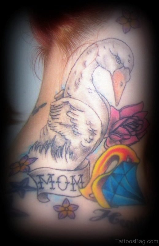 Sweet Flying Bird Tattoo On Neck