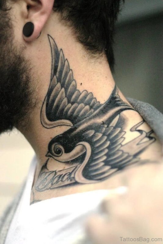 Sweet Flying Owl Tattoo On Neck