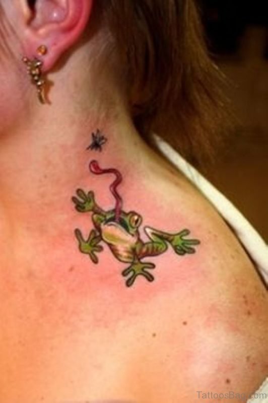 Sweet Frog Tattoo On Neck