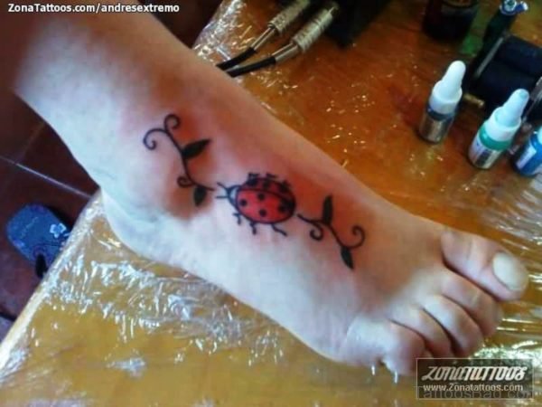 Sweet Ladybug Tattoo On Foot