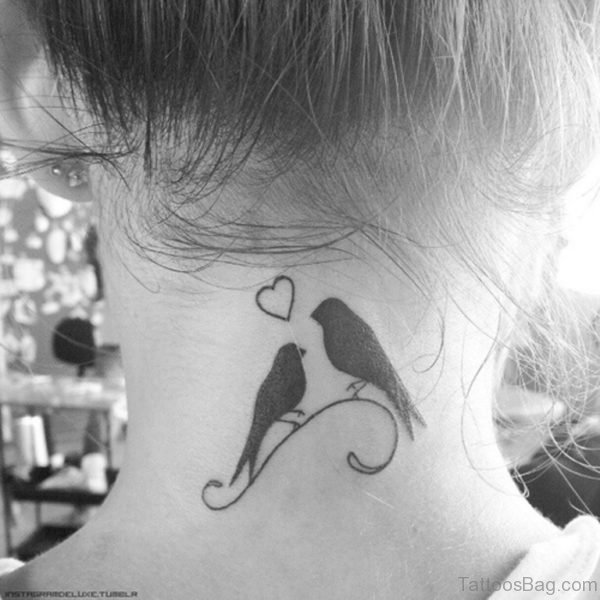 Sweet Love Birds Tattoo On Neck