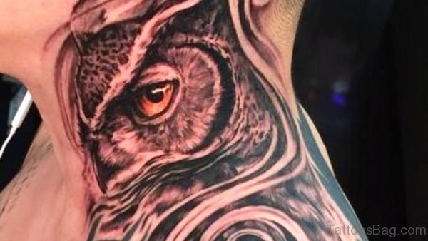 Sweet Owl Neck Tattoo