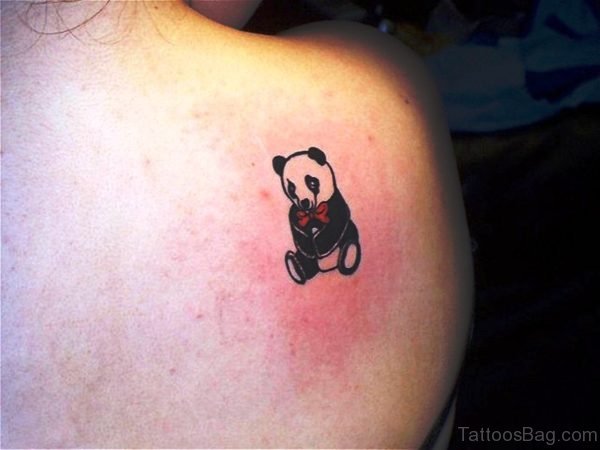 Sweet Panda Sitting Tattoo On Shoulder