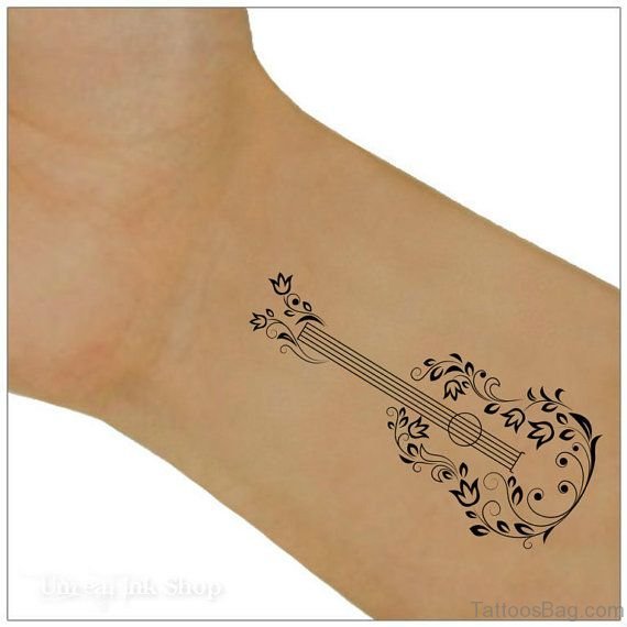 Temporary Guitar Tattoo On Wrist