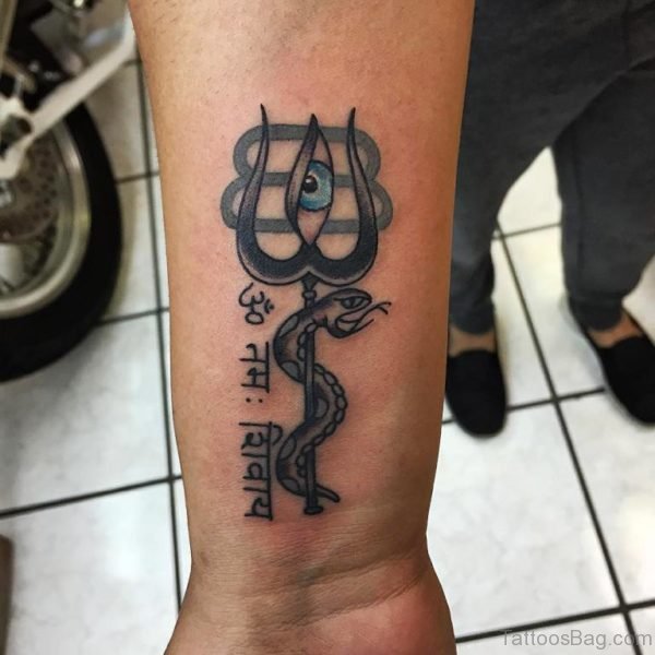Third Eye And Snake Tattoo On Wrist