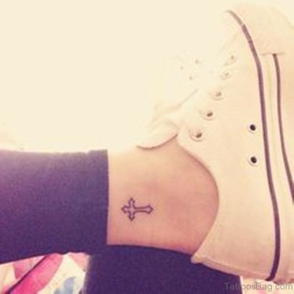 Tiny Cross Tattoo On Ankle