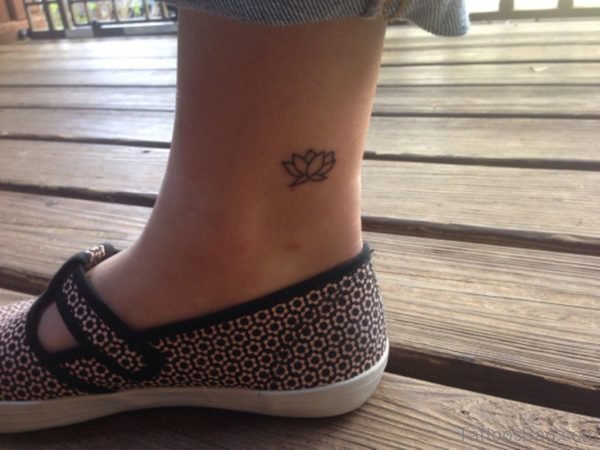 Tiny Lotus Tattoo On Ankle