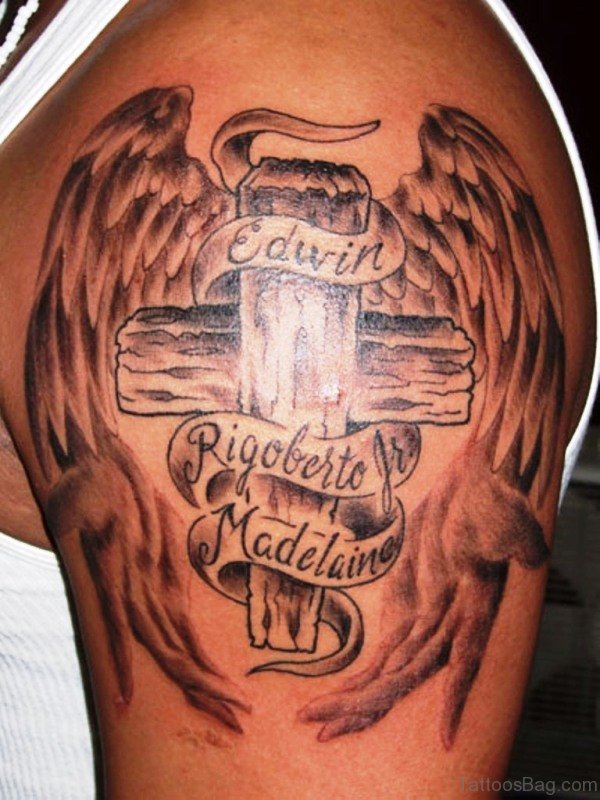 Traditional Cross Shoulder Tattoo 