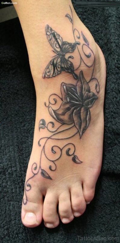 Traditional Flying Butterfly Tattoo On Ankle