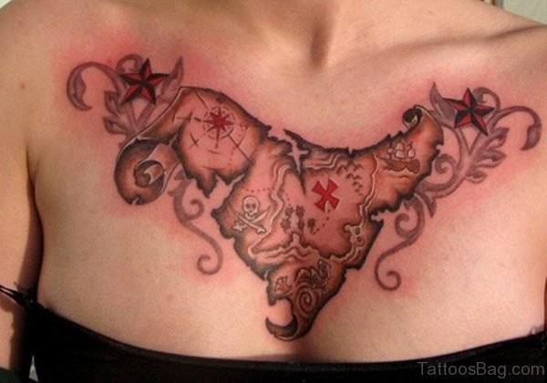 Treasure Map And Nautical Star Tattoo