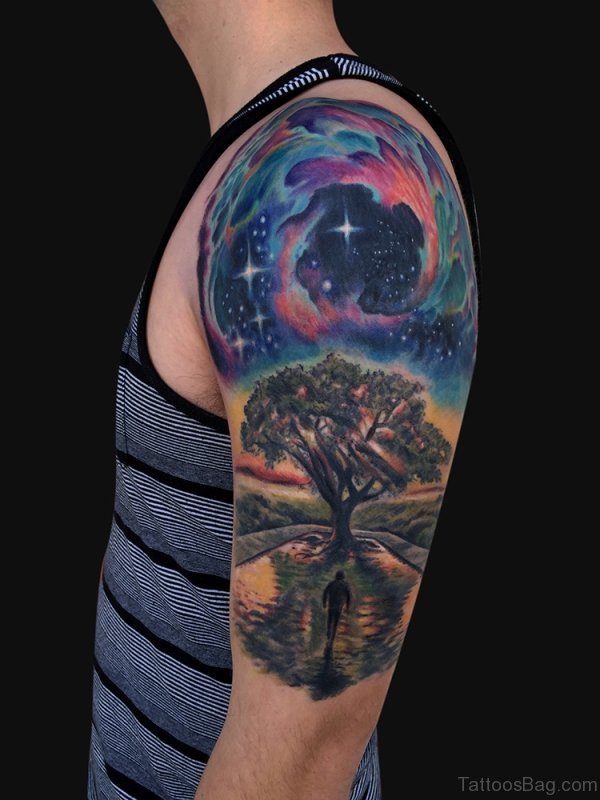 Tree Tattoo On Half Sleeve