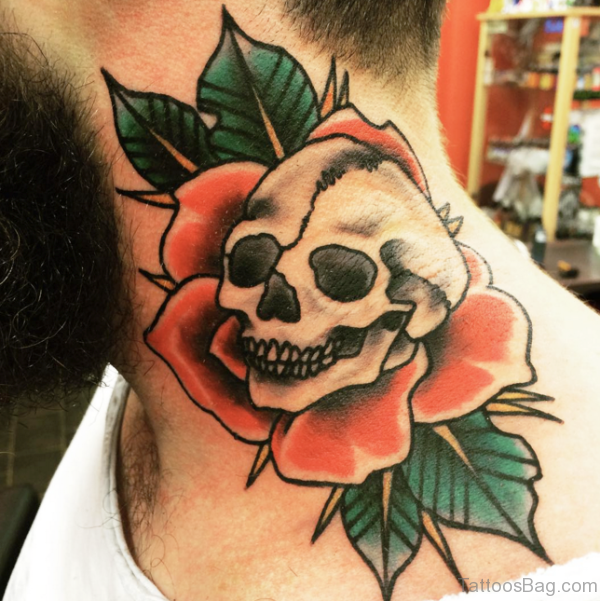 Trendy Skull Tattoo On Neck