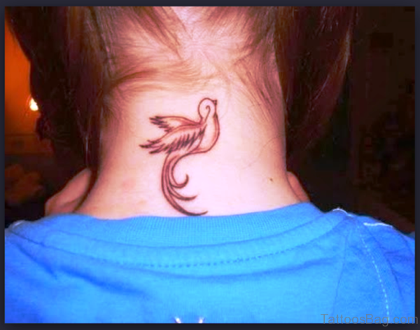 Tribal Bird Tattoo On Neck
