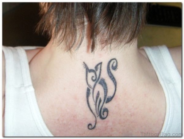 Tribal Cat Neck Tattoo