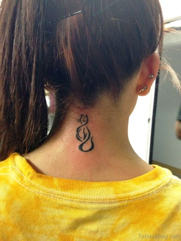 Tribal Cat Neck Tattoo