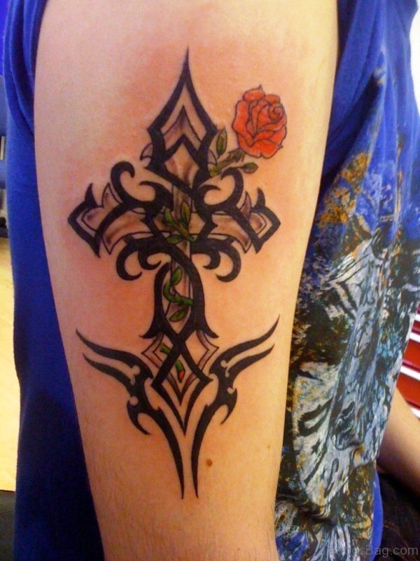 Tribal Cross Shoulder Tattoo