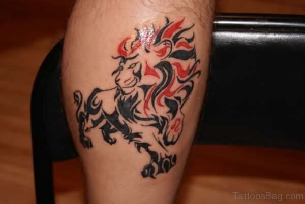 Tribal Lion Tattoo On Leg Image