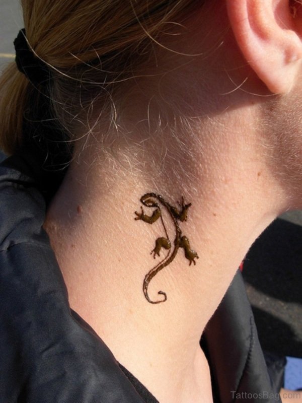 Tribal Lizard Tattoo On Neck