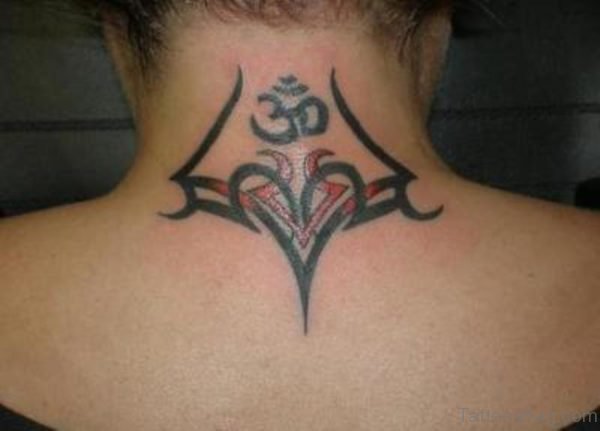 Tribal Om Tattoo On Neck
