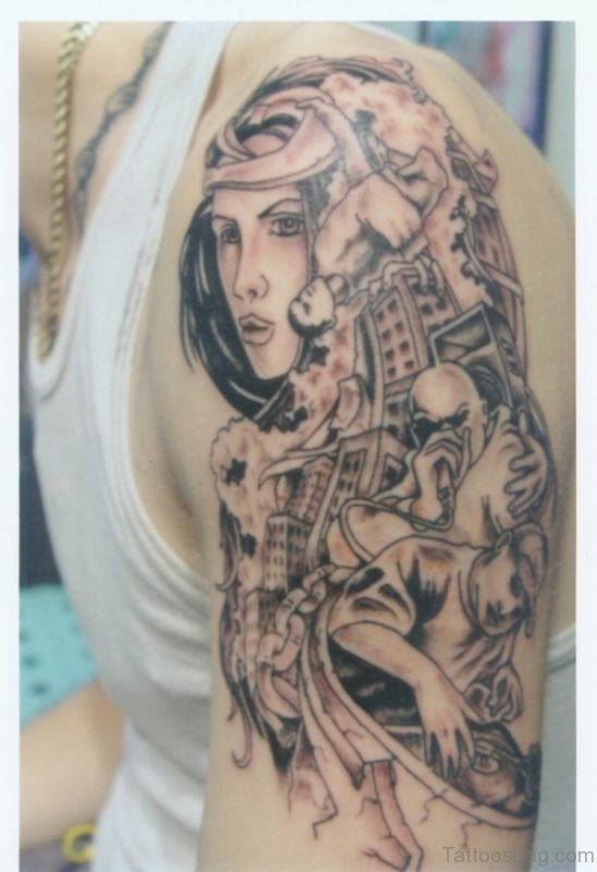 Tribal People Tattoo On Shoulder
