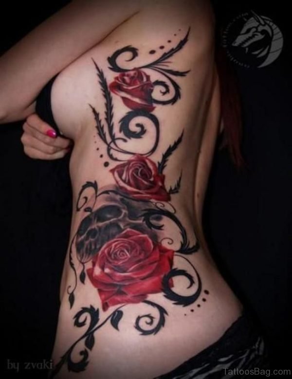 Tribal Skull And Rose Tattoo