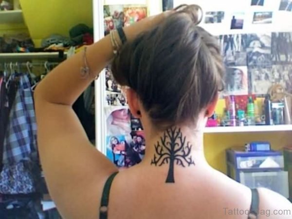 Tribal Tree Neck Tattoo