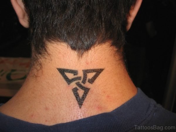 Tribal Triangle Tattoo On Neck