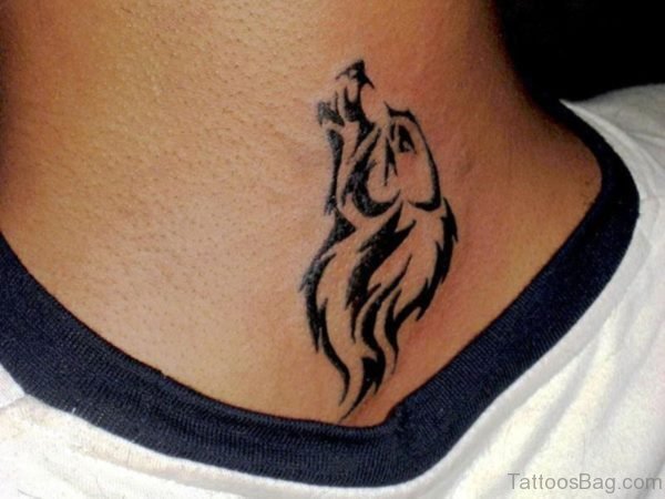 Tribal Wolf Tattoo On Neck