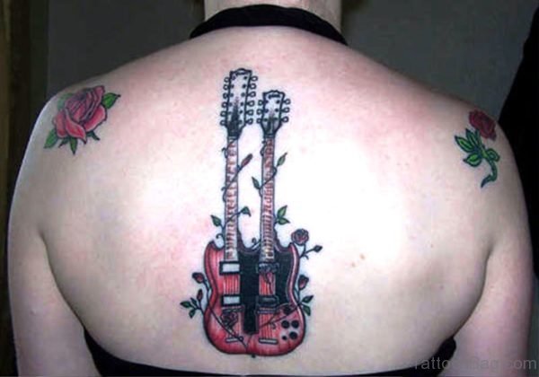 Twin Guitar Tattoo On Back