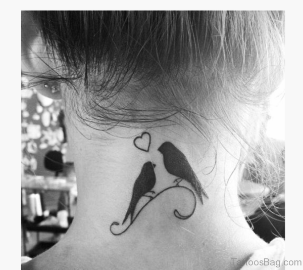 Two Loving Birds Tattoo On Neck