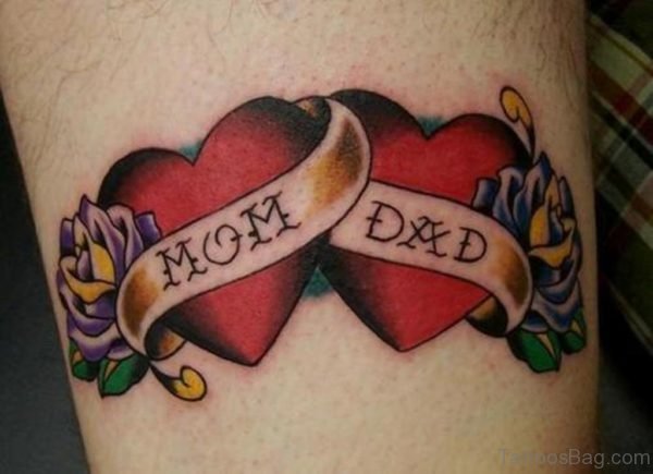 Two hearts mom and dad tattoo design