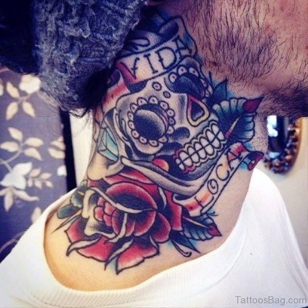 Ultimate Skull Tattoo On Neck
