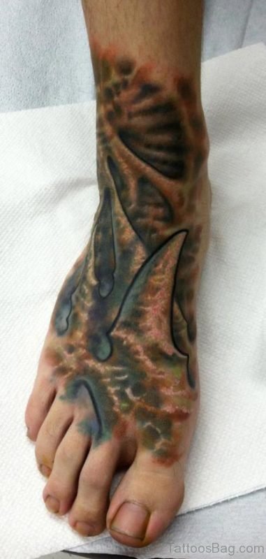 Unique Biomechanical Tattoo On Foot