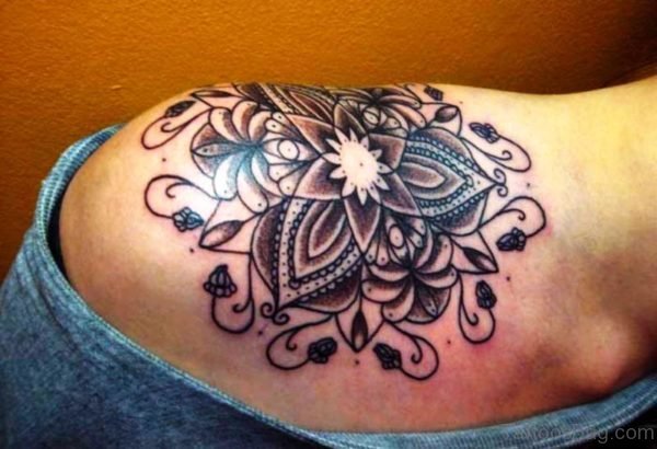 Unique Lotus Flower Tattoo On Shoulder