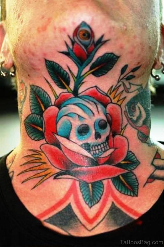 Unique Skull Tattoo On Neck