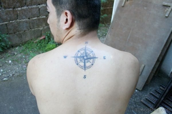 Upper Back Compass Tattoo For Guys