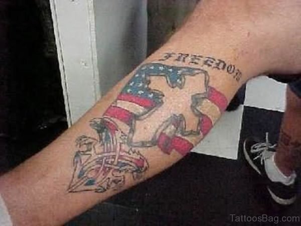 Us Flag And Cross Tattoo