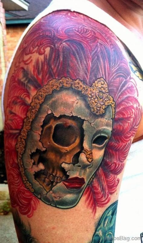 Venetian Mask Tattoo On Shoulder