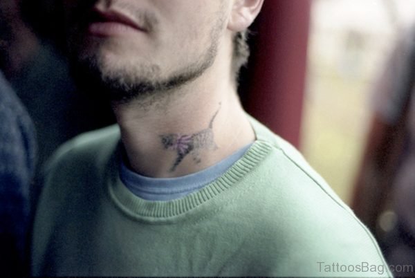 Waliking Cat Tattoo On Neck