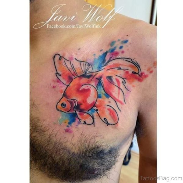 Watercolor Fish Tattoo On Chest