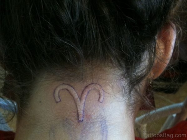 White Aries Neck Tattoo