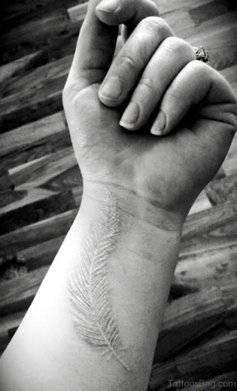 White Feather Tattoo On Wrist