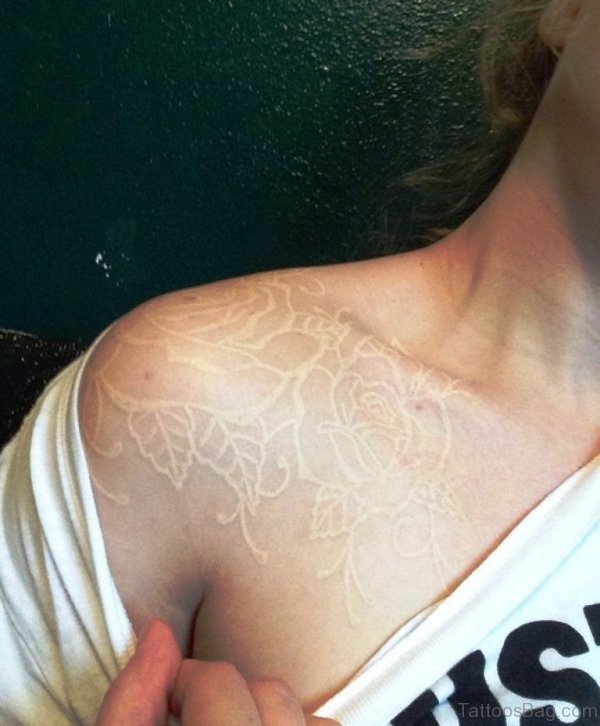 White Ink Flower Tattoo On Shoulder