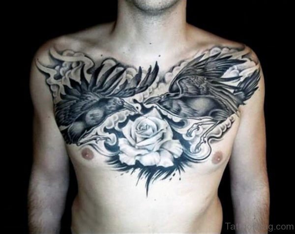 White Rose Tattoo Men Chest