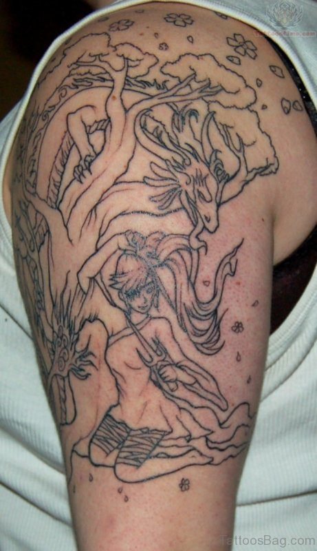 Wild Life Shoulder Half Sleeves Tattoo
