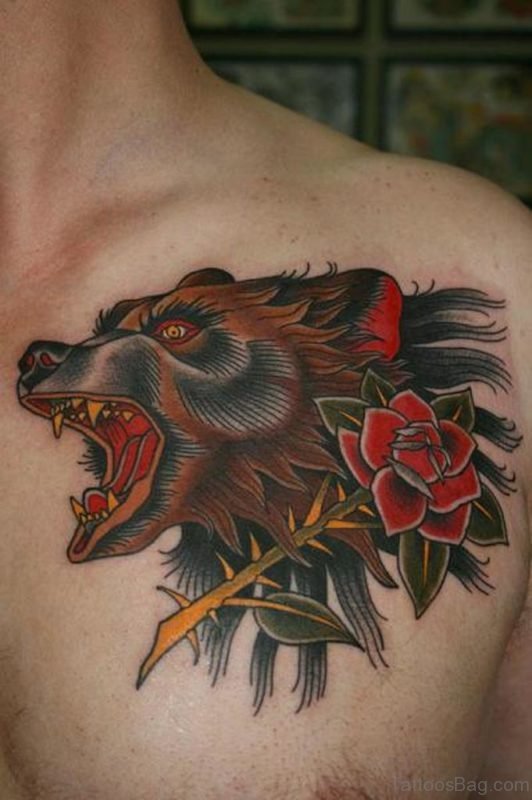 Wolf And Rose Tattoo