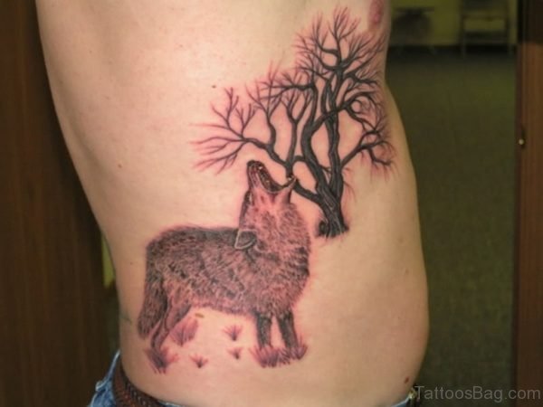 Wolf And Tree Tattoo